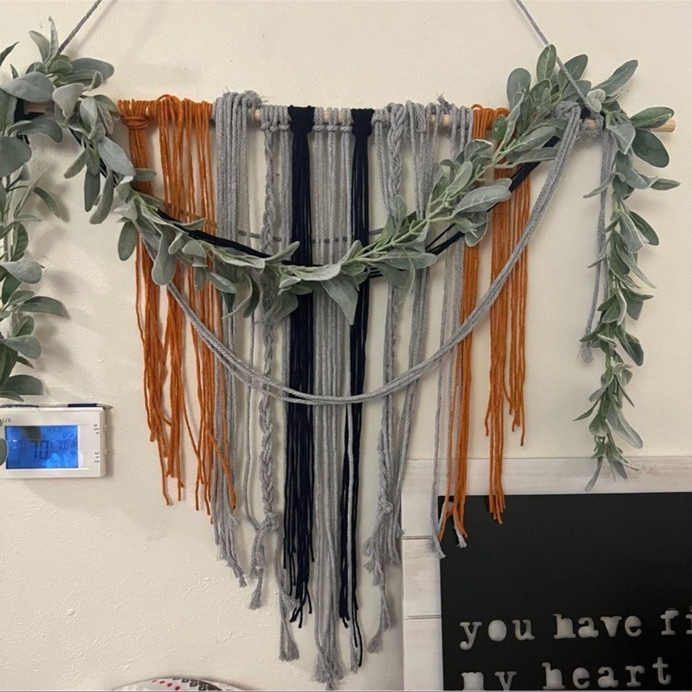 Handmade Macrame large wall hanging gray blue orange